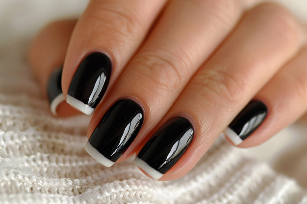 French black acrylic nails with white tips