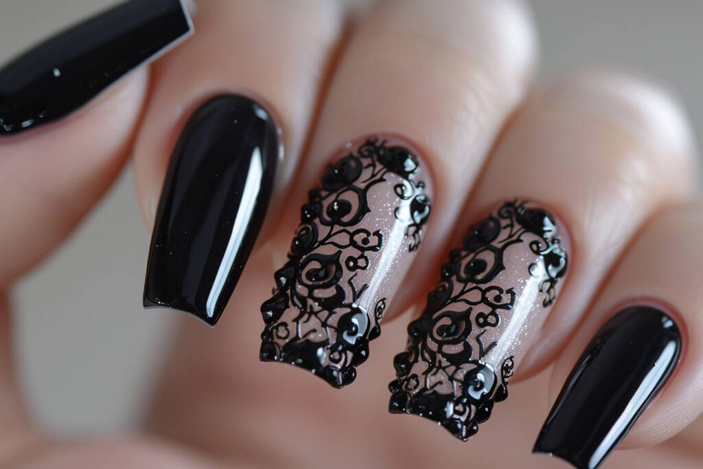 black lace nails