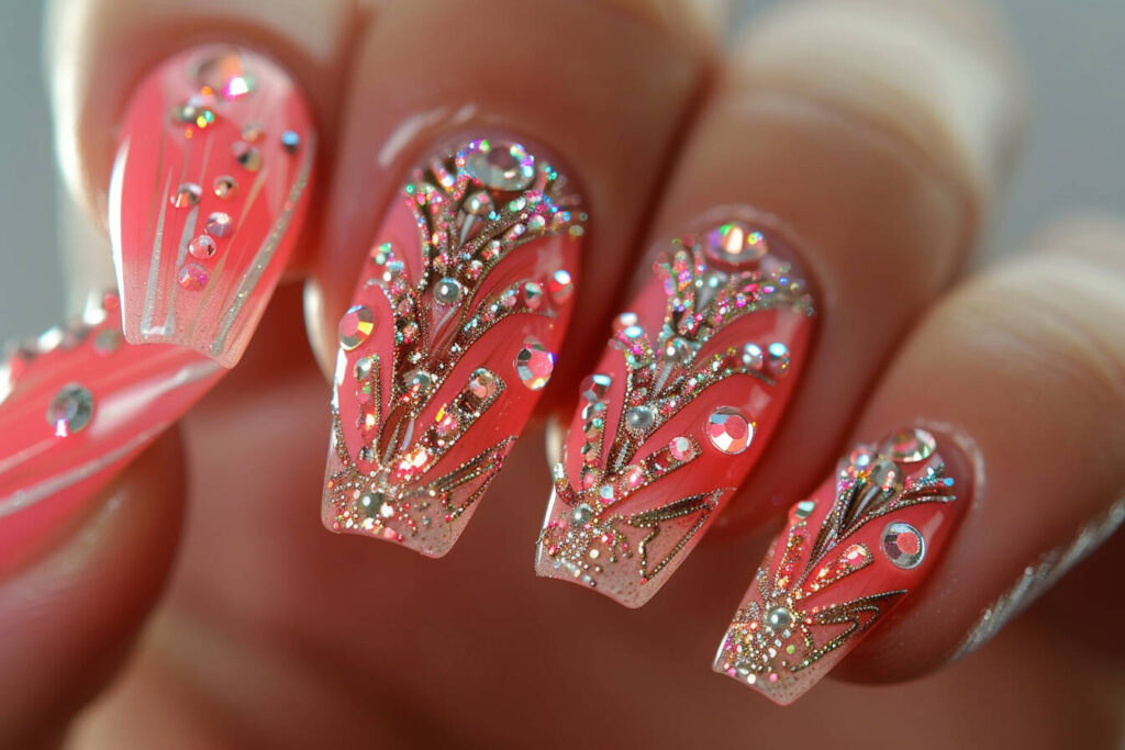 delicate diamond patterns on nails