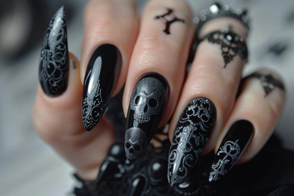 gothic-inspired black acrylic nail designs