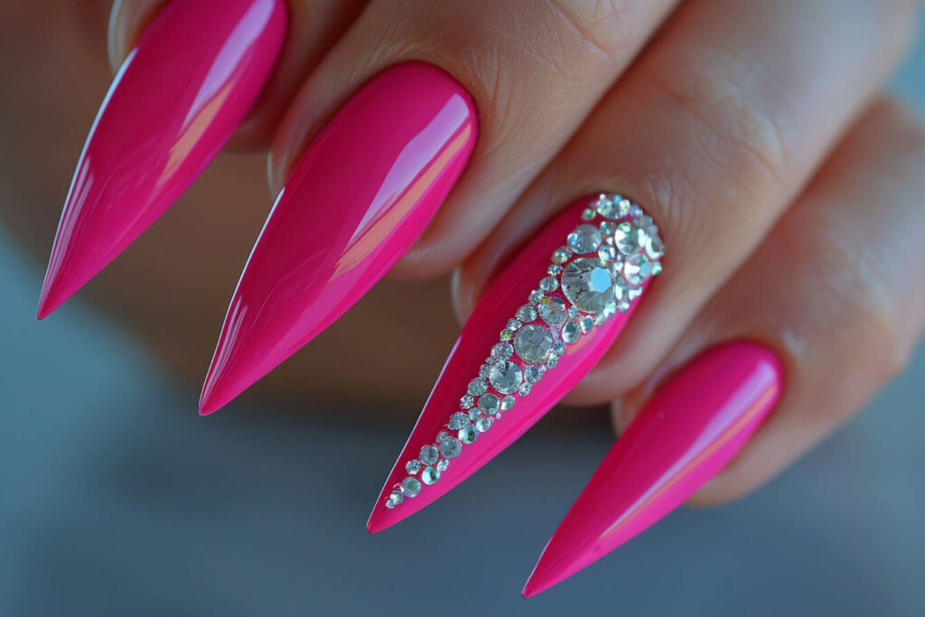 hot pink and finished with gleaming diamond tips