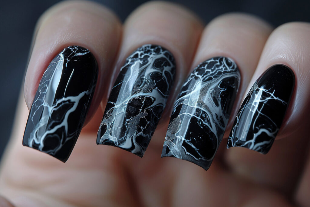 marble effect using black grey and white acrylics