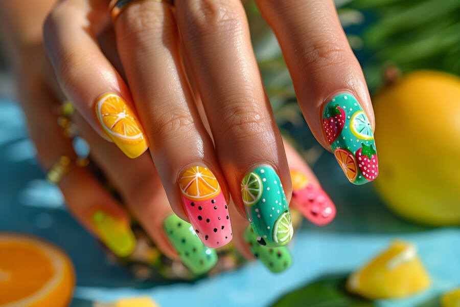 nail art by incorporating fun fruit designs