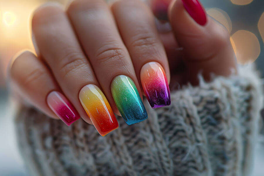 rainbow nails with a stunning ombre effect