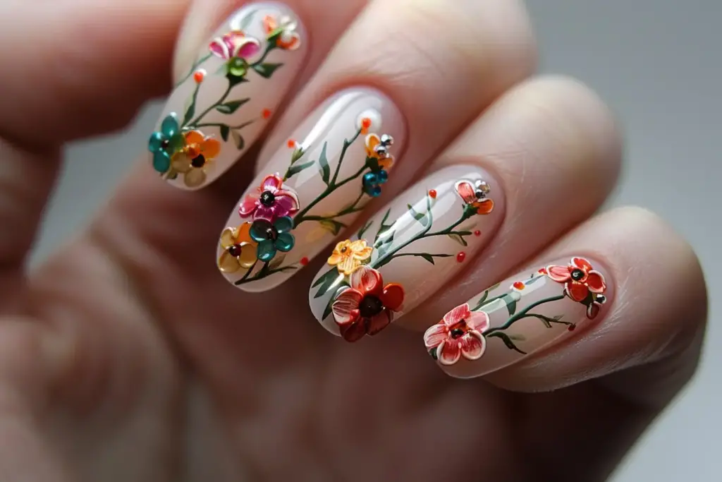 Floral Embellished Birthday Nails