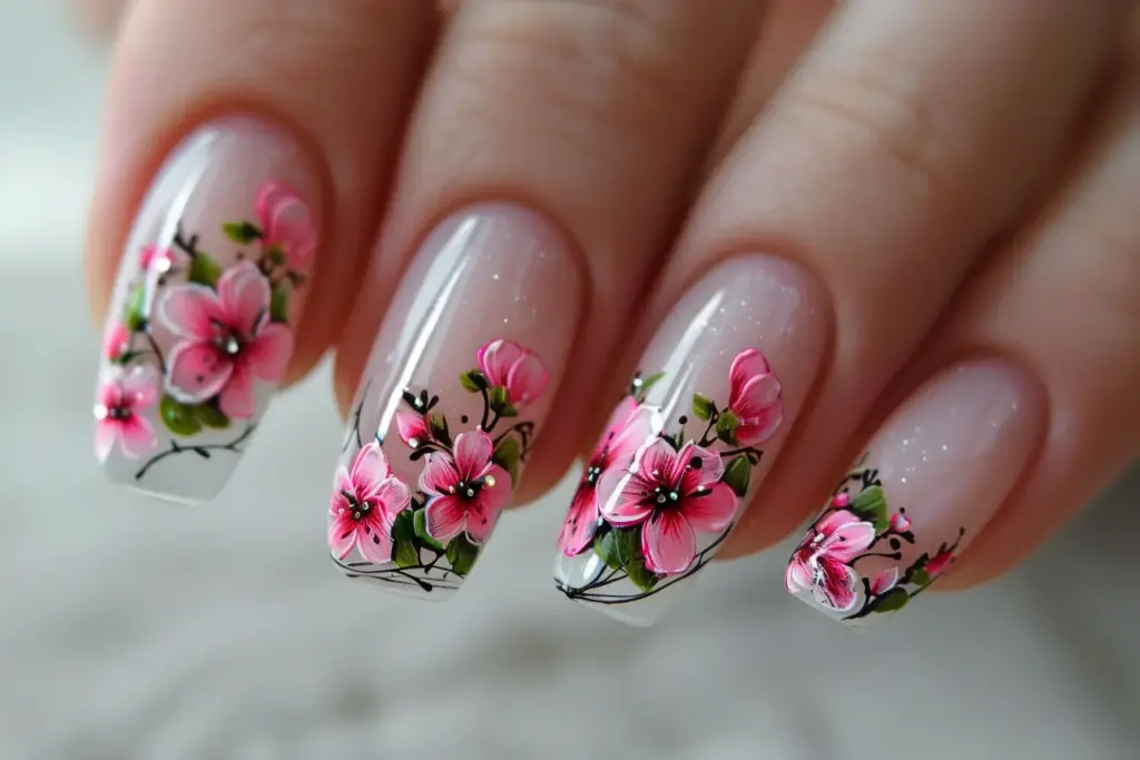 Floral French Tip Nails