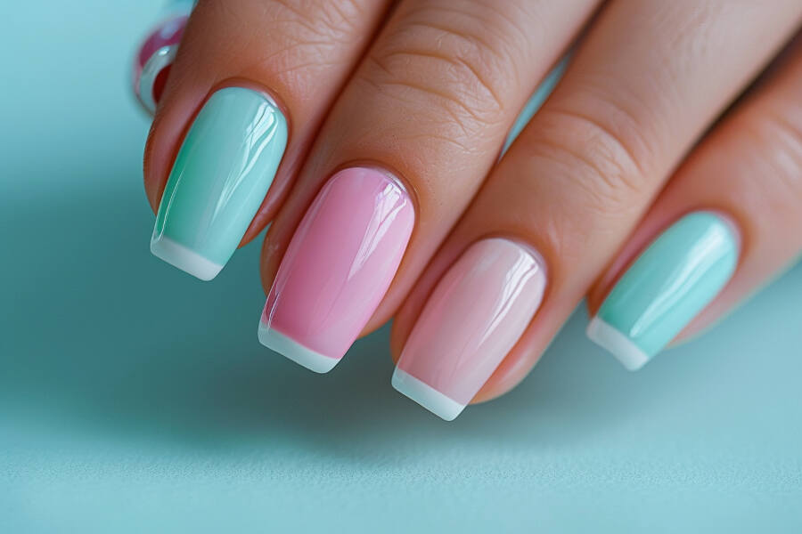 French manicure with a soft pastel twist