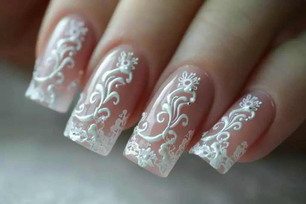 Lace French Tip Nails