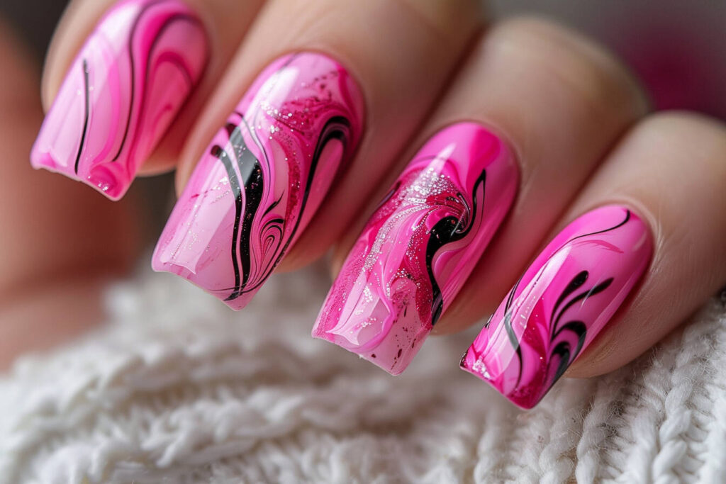 Marble hot pink nail art