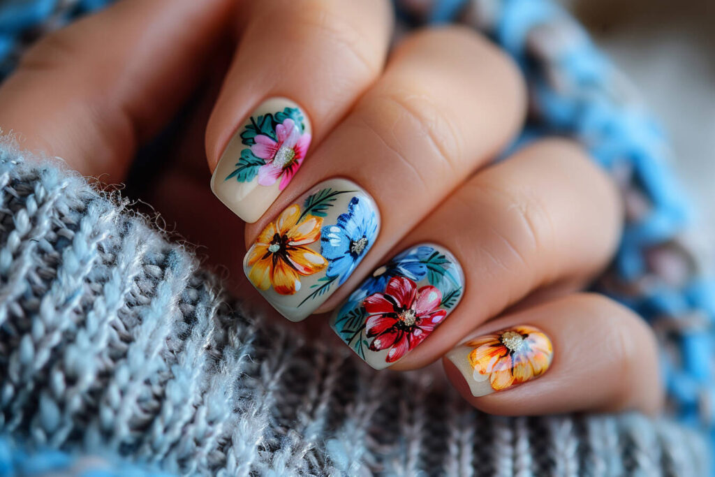 Mom's nails with flowers