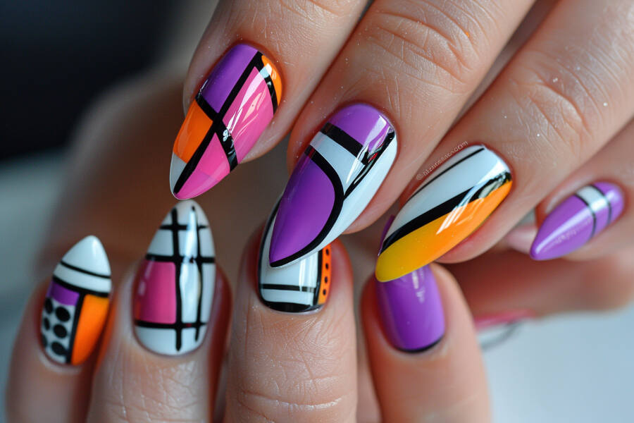 Neon Purple Geometric Nails