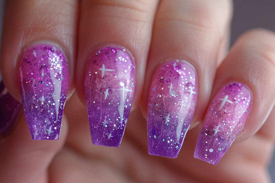 Neon Purple Glitter Nails