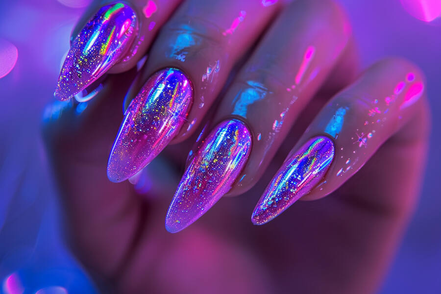 Neon Purple Holographic Nails