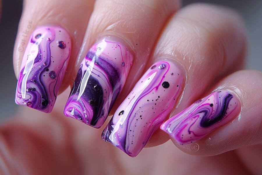 Neon Purple Marble Nails