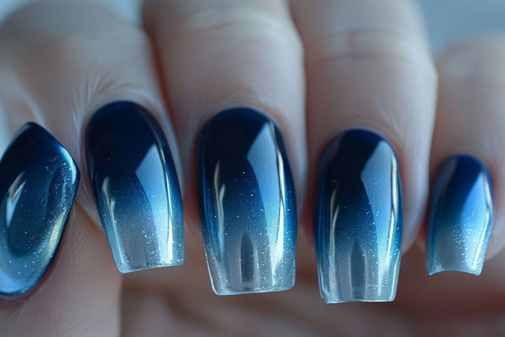 Ombre Blue and Silver Nails