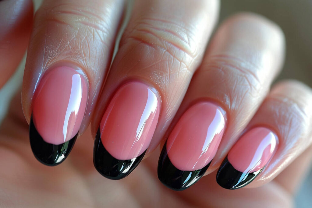 Pink Base with Black French Tips