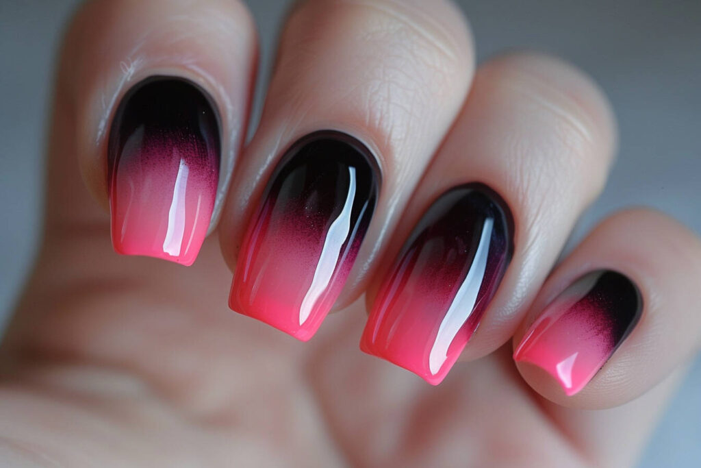 Pink and Black Ombre Nails