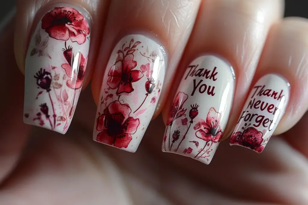 Thank You and Never Forget nail design