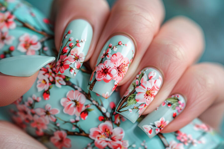 floral accents nails