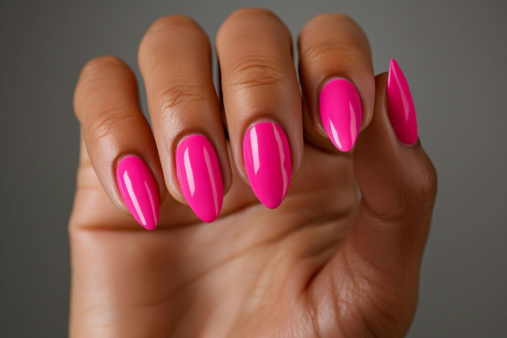 glossy hot pink manicure