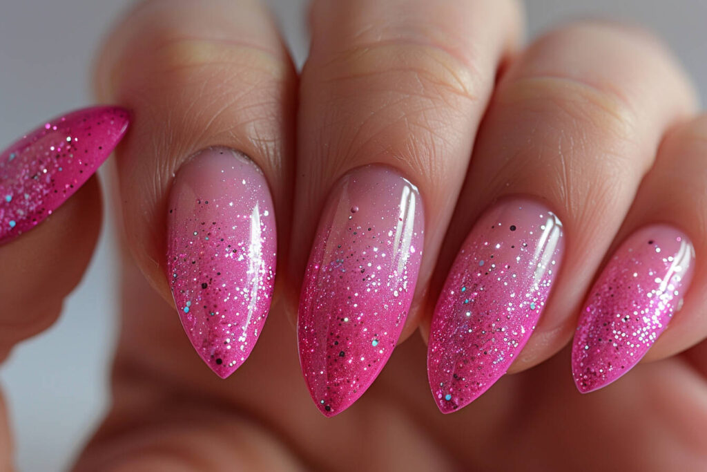 hot pink ombré glitter nail design