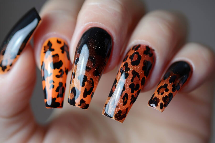 leopard print coffin nails