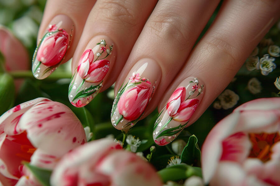 nails adorned in an array of spring-inspired motifs