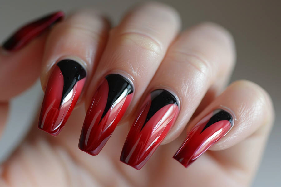 red coffin nails with black tips