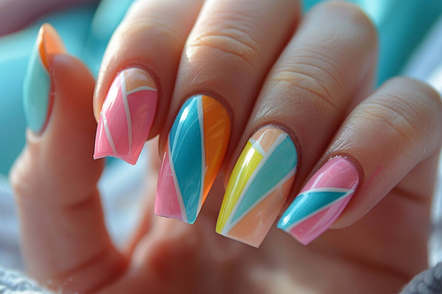 spring nails with geometric patterns
