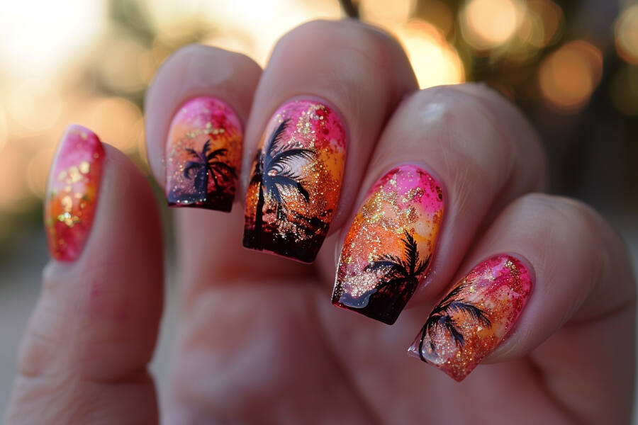 tropical sunset nails