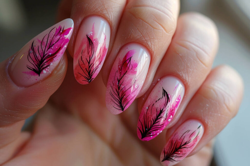 watercolor hot pink nails