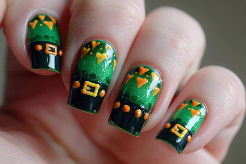 whimsical leprechaun hat nail design