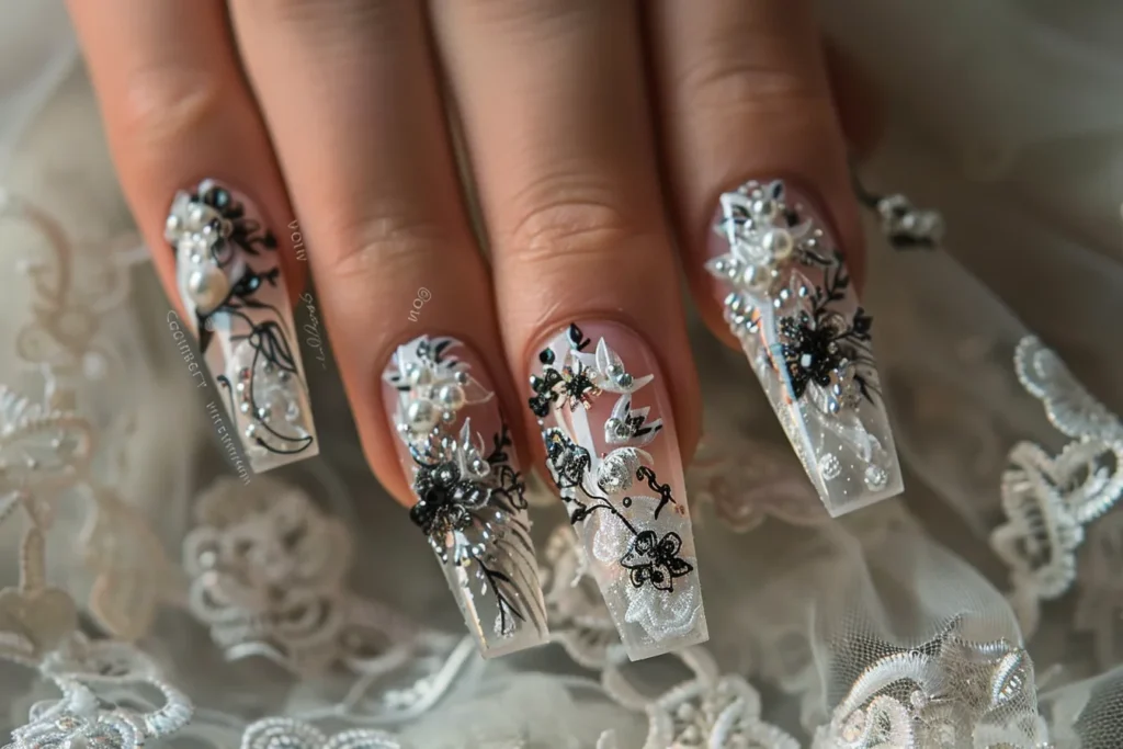 3D Accents wedding nail design