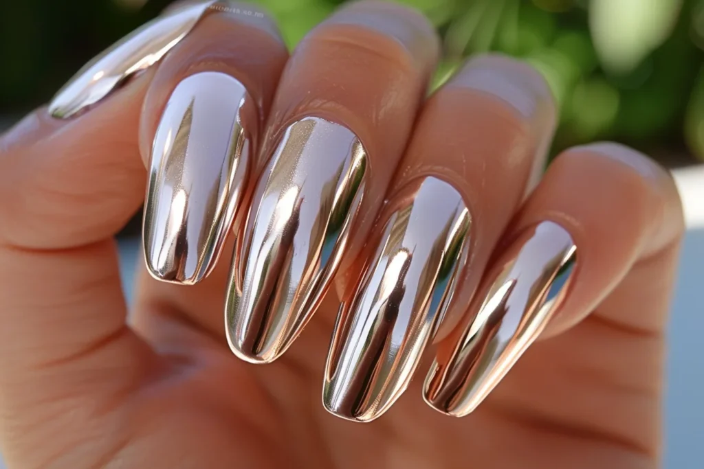 Chrome or Metallic Wedding Nails