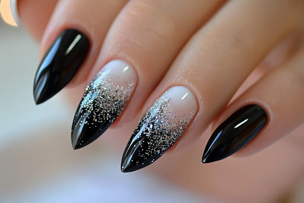 Glitter Accent black french nails