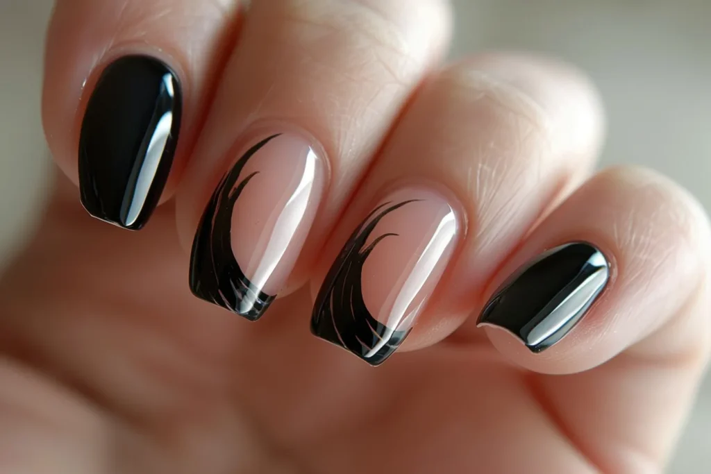 Negative Space black french nails