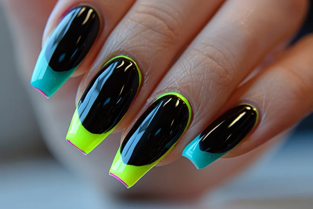 Neon Accents black french manicure