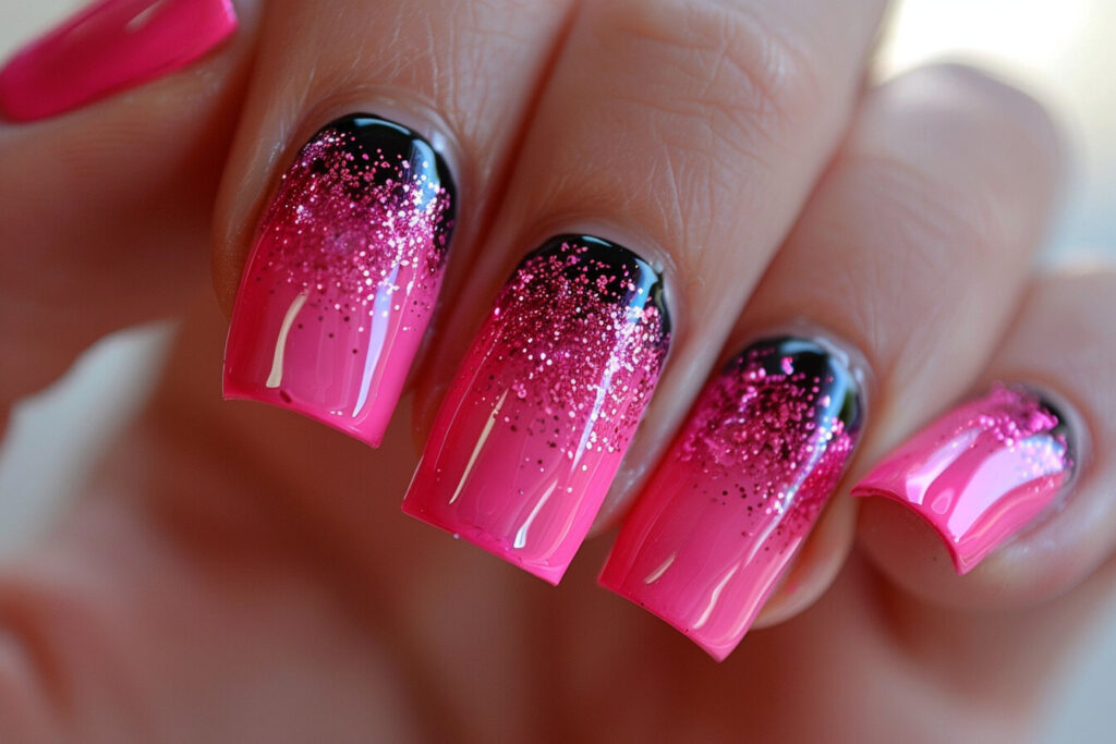 Sparkly Hot Pink French Tips