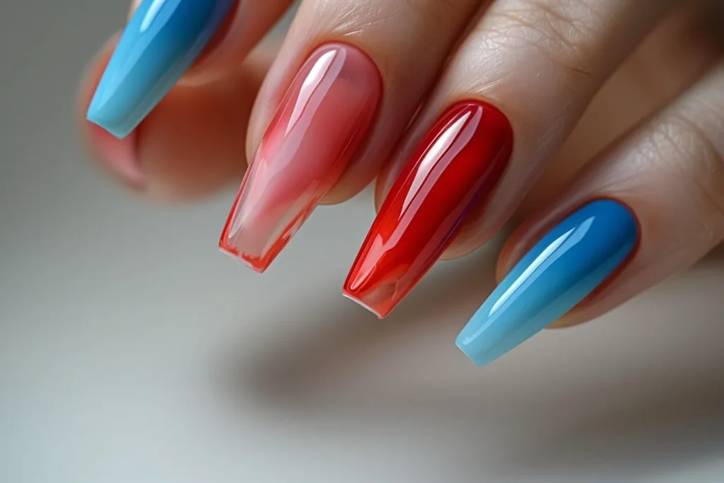 colored coffin French tips