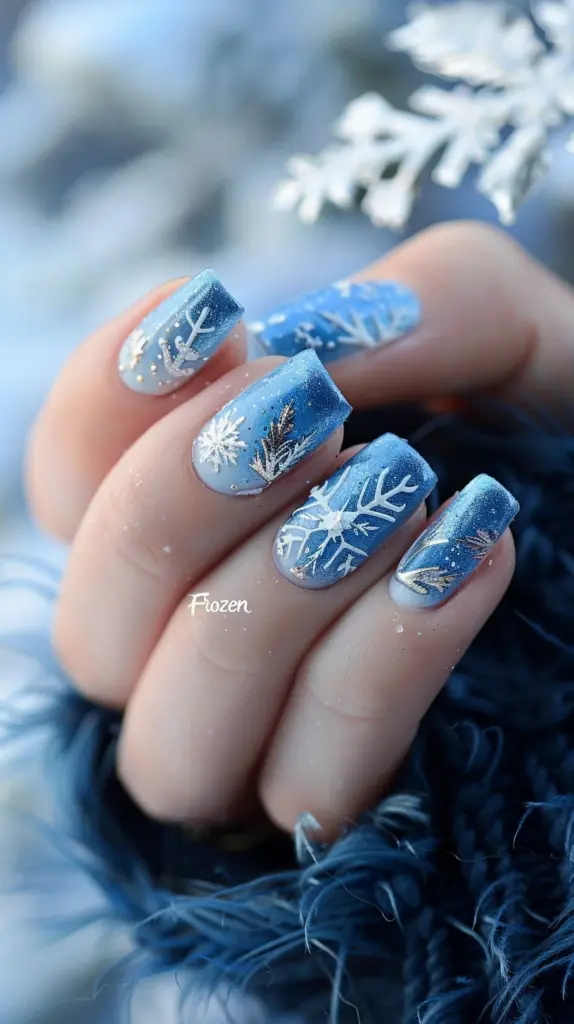 frozen nail with a snowflake