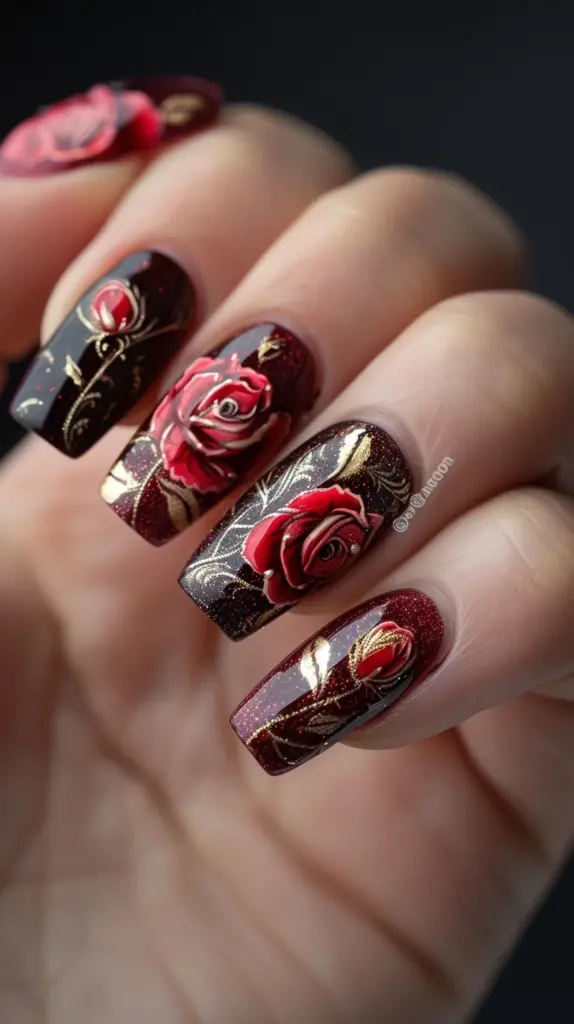 nail design enchanted rose