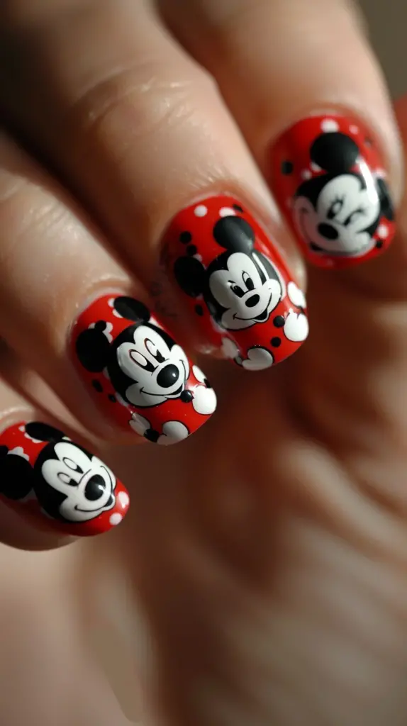 nail design featuring Mickey Mouse