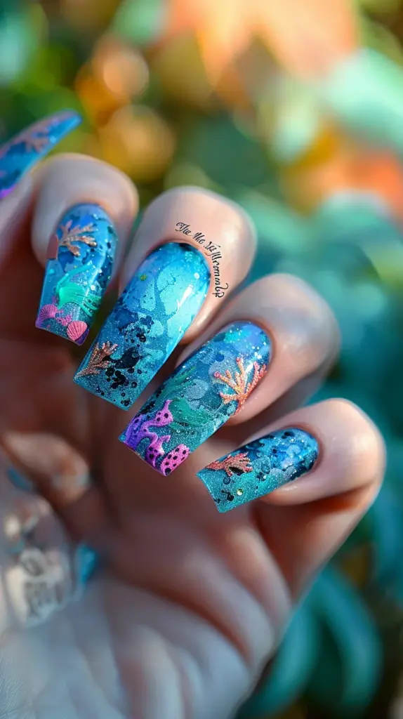 nail design inspired by Disney's The Little Mermaid