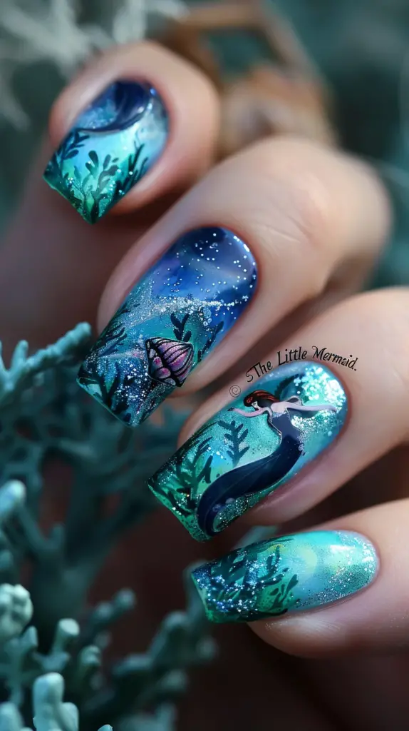 nail design inspired by The Little Mermaid