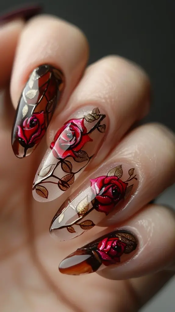 nail design inspired by the enchanted rose