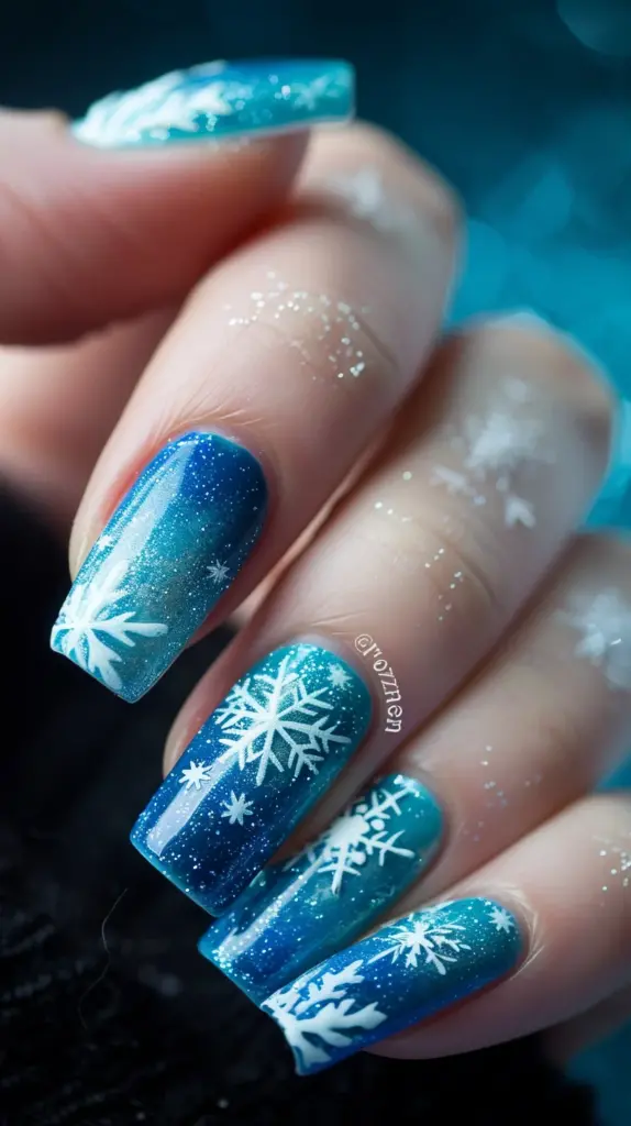 nail with a miniature snowflake
