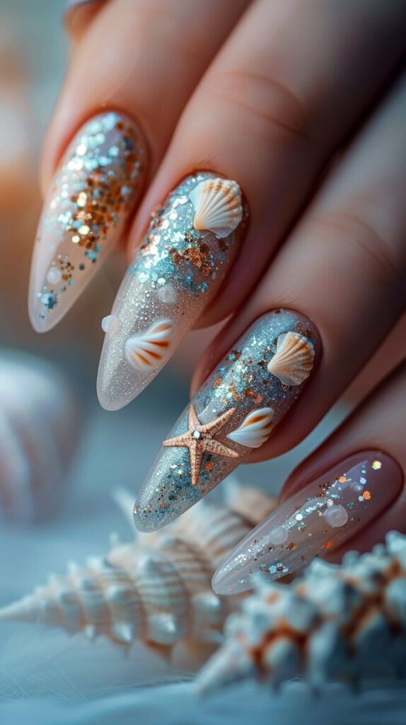 Beachy Nude with Shell Accents Nails