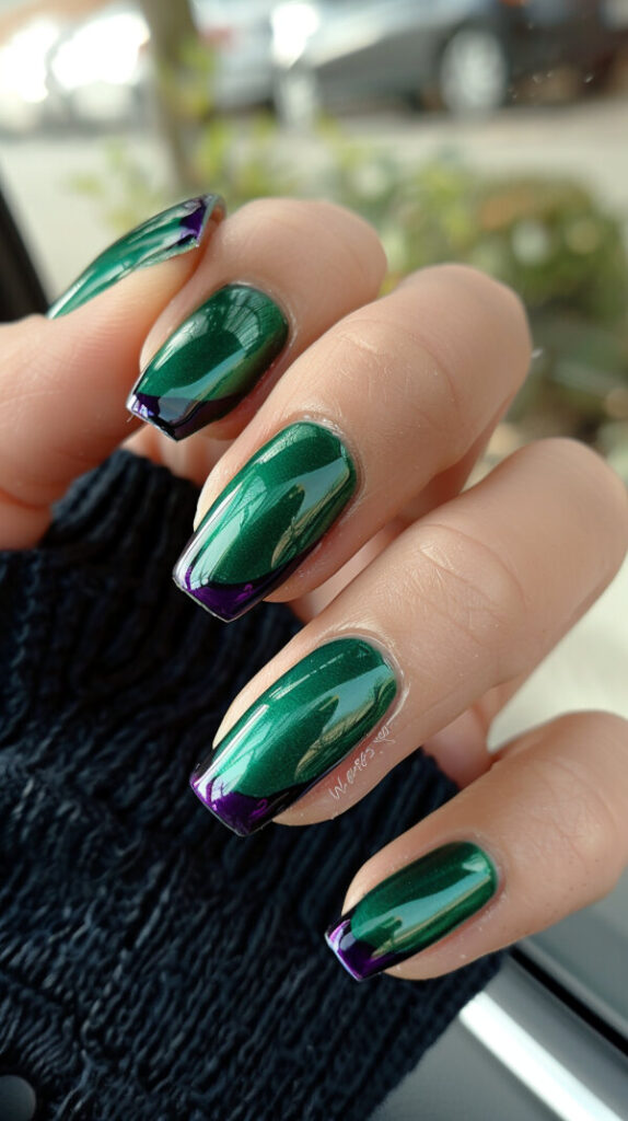 French Twist green and purple nails