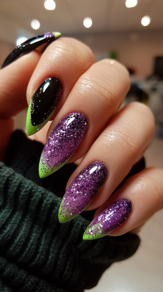 Glitter Tips nails green