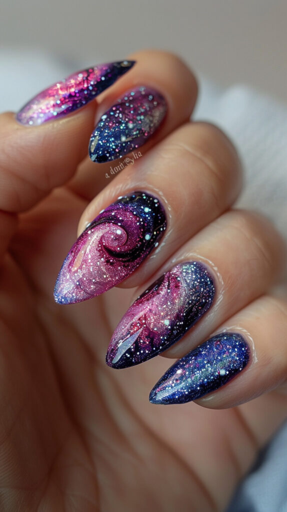 Glittering Galaxy Vibes nails